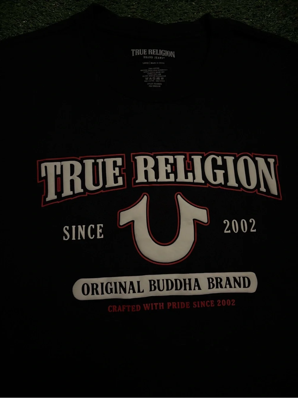True Religion Black Tee with White and Red Logo